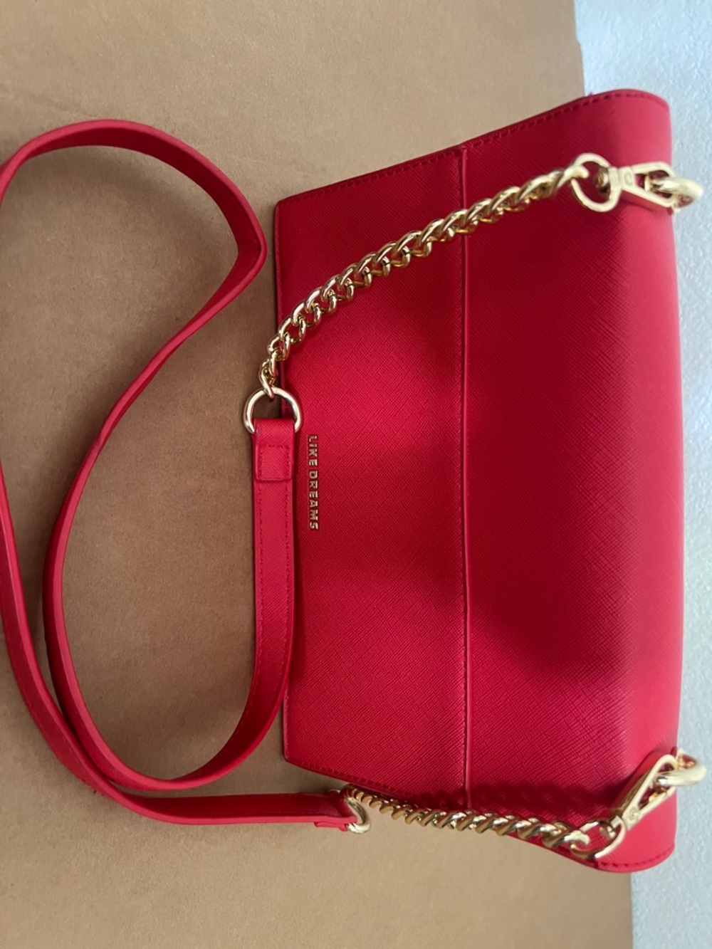 Live Dreams Red Crossbody Bag with Gold Chain Strap